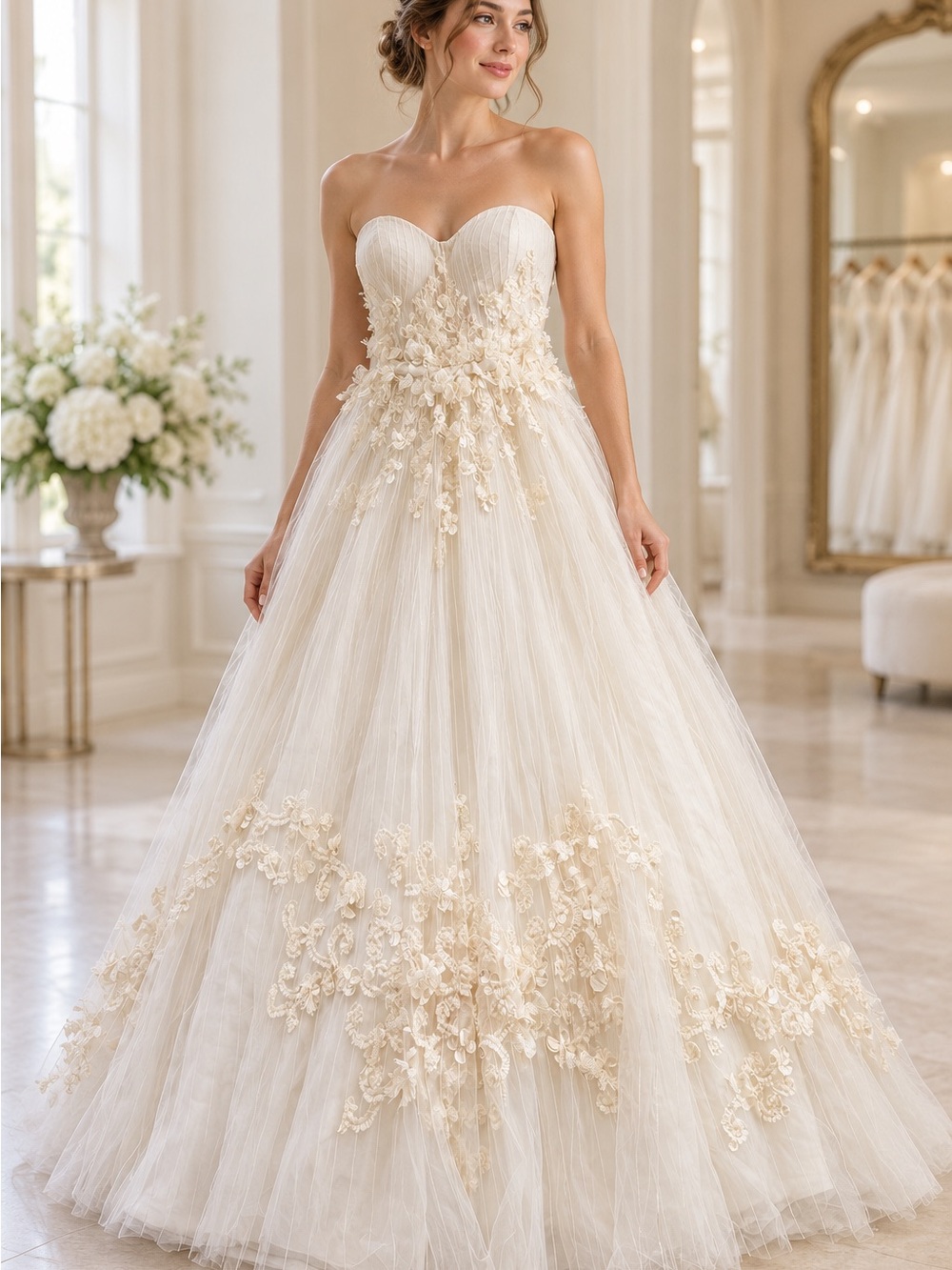 Matthew Christopher "Bijou" Tulle & Lace A-Line  Strapless Wedding Dress size 6